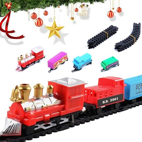 Tawcal Train Set for Christmas Tree, Classic Christmas Train Track Electric Railway Tracks Xmas Decoration Running Around The Christmas Tree Kids Toys
