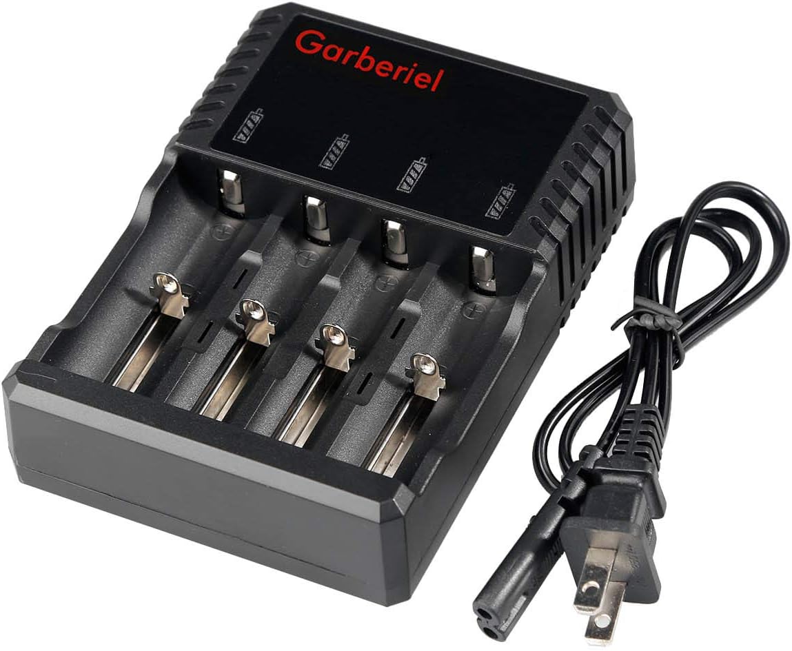 18650 Rechargeable Li-ion Battery Charger 4 Slot Universal Smart Li-ion Batteries Charger, Compatible with 26650, 18650, 17670, 18490, 17500, 17335, 16340 (RCR 123), 14500, 10440
