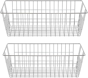 blitzlabs Farmhouse Kitchen Decor, Organizer Storage Basket with Handles, Food Storage for Kitchen Cabinets, Pantry, Closet, Bedroom, Bathroom, Office, Set of 2, Chrome