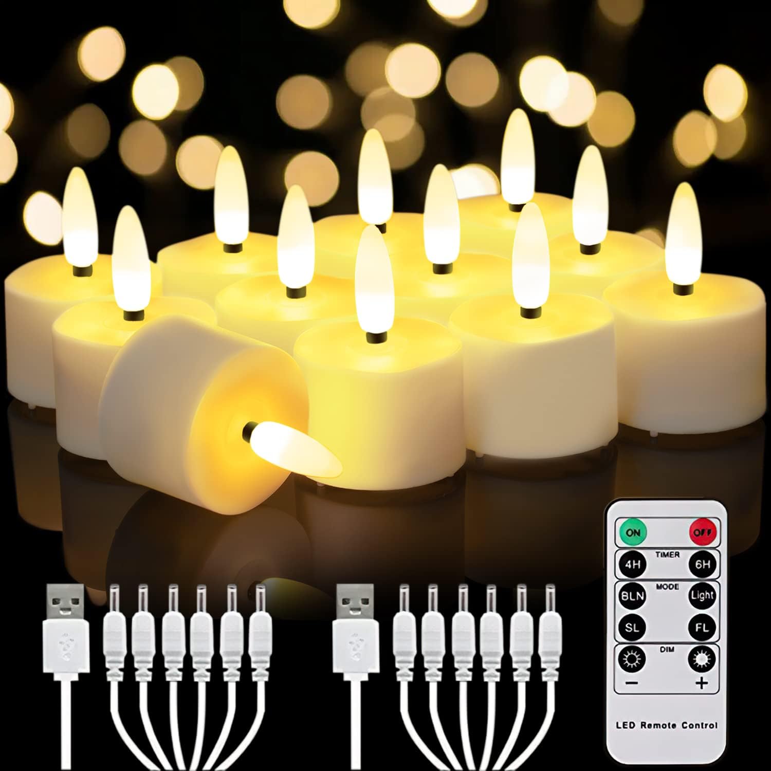 Lighting - Homemory Rechargeable Candles Tea Lights with Remote Timer, LED Tea Lights Candles Battery Operated, Rechargeable Flameless Candles for Home Decor Seasonal Decor, Dia 1-1/2‘’ X H 2-1/3'', 12-Pack