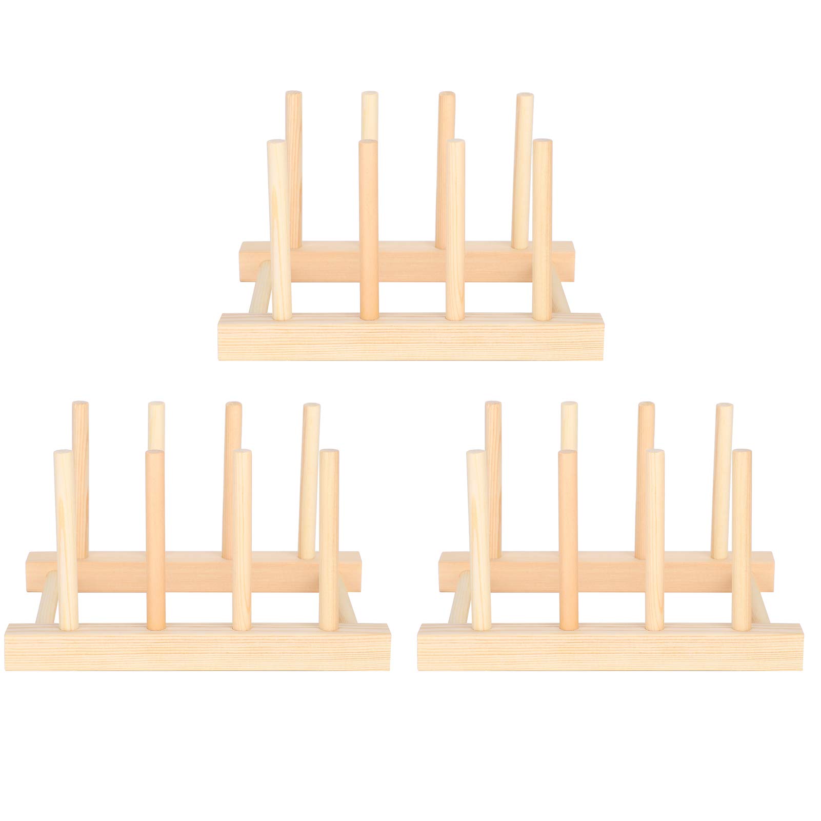 Fdit 3 Set Kitchen Bowl Dish Draining Rack, Wooden Drain Dish Rack, Dinner Plate Storage Rack, Plates rack/Pans/Cups Dish rack, Kitchen Utensils