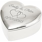 Cooayyaooc Personalized Jewelry Ring Box Custom Name & Date, Heart Shaped Ring Bearer Box for Wedding Ceremony Proposal Engagement - Couple Keepsake Jewelry Gift Box Customized for Women Men