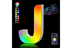 OJQ Light Up Letters LED Letter - Bedroom Lighted Letter Colorful Glitter Alphabet Music Sync Color Changing Letters for Boy Girl Gift Birthday Christmas Wedding Bar Wall Night Light (J)