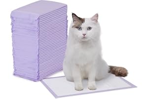 Amazon Basics Cat Litter Pee Pads, Odor Control with Fresh Scent, Super Absorbent, Disposable, Universal Fit Litter Box, Purp