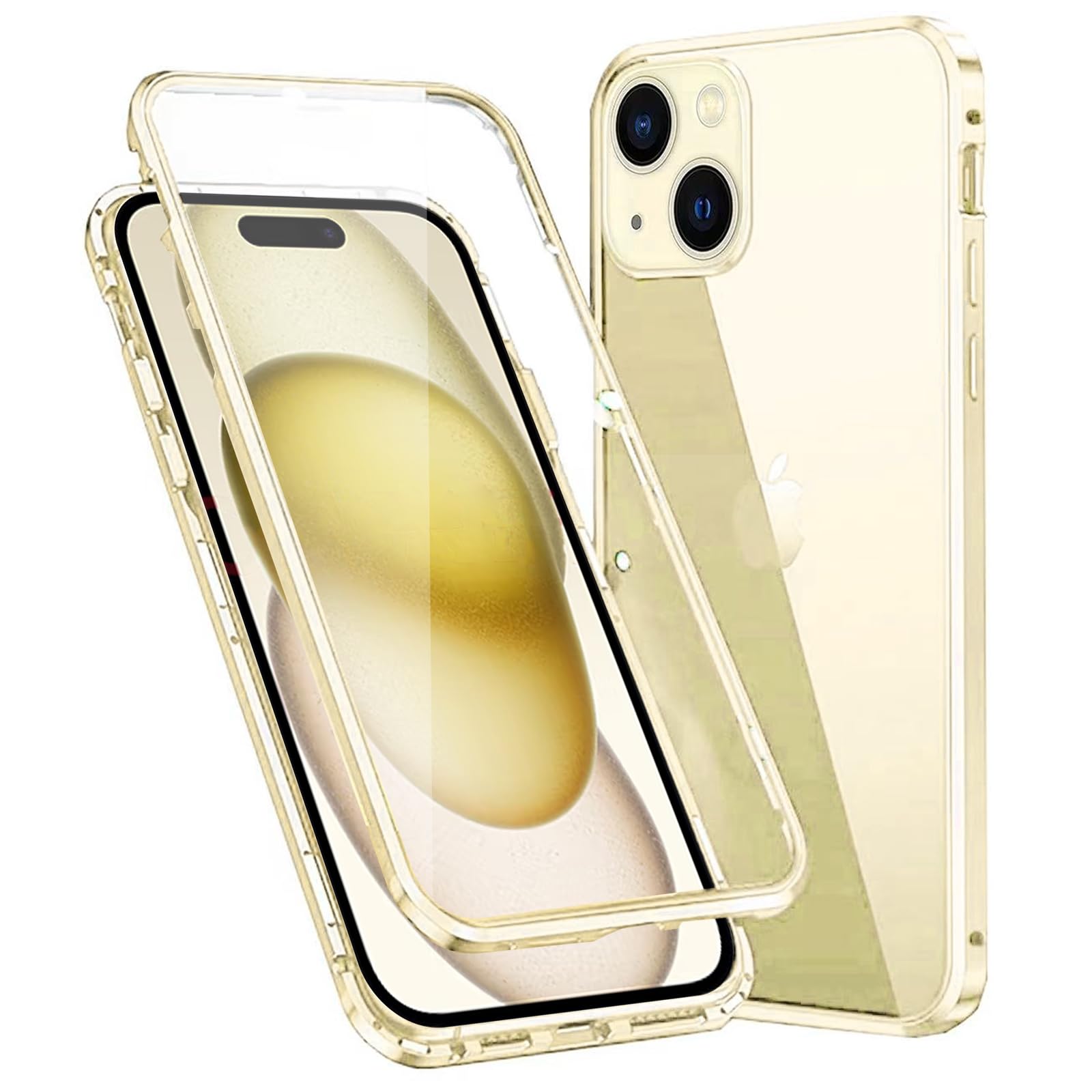 Colala Case for iPhone 15 Magnetic Cover Magnetic Adsorption Technology Metal Frame Case Aluminum [Front and Back 9H Tempered Glass] 360° Full Protection Ultra Slim Case - Yellow