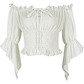 Teyujosem Women's Renaissance Shirt Off Shoulder Peasant Blouse Medieval Pirate Top