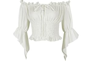 Teyujosem Women's Renaissance Shirt Off Shoulder Peasant Blouse Medieval Pirate Top