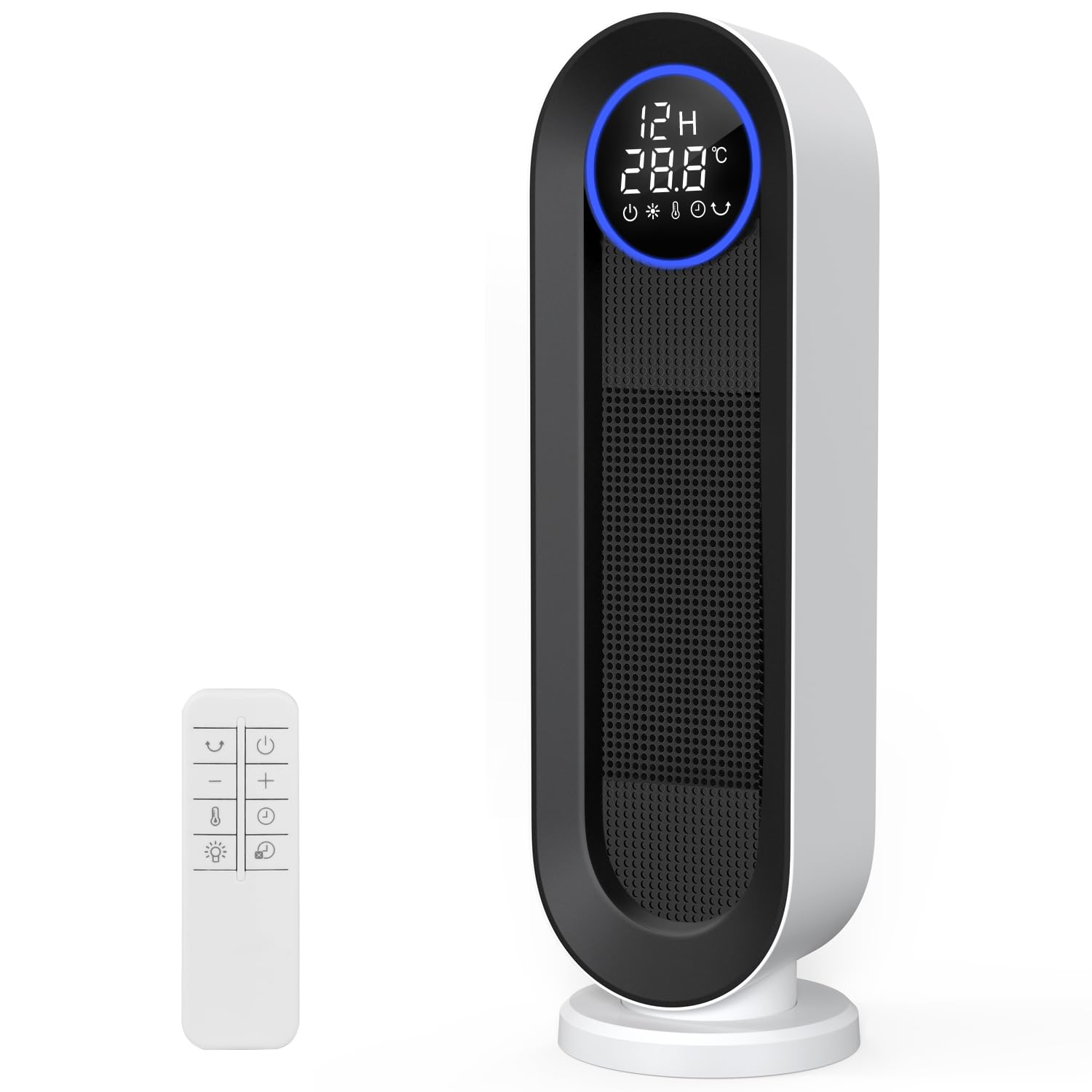 セラミックヒーター【2024年モデル＆ECO恒温運転】電気ストーブ 節電対策 暖房器具 省エネ 自動首振り 電気ヒーター LEDディスプレ タイマー機能 電気ファンヒーター おしゃれ 800W/1200W パワー 即暖 スリム 温風 メモリー機能 転倒OFF リモコン付き 持ち運び便利 脱衣所 オフィス キッチン リビング (BLACK)商品画像