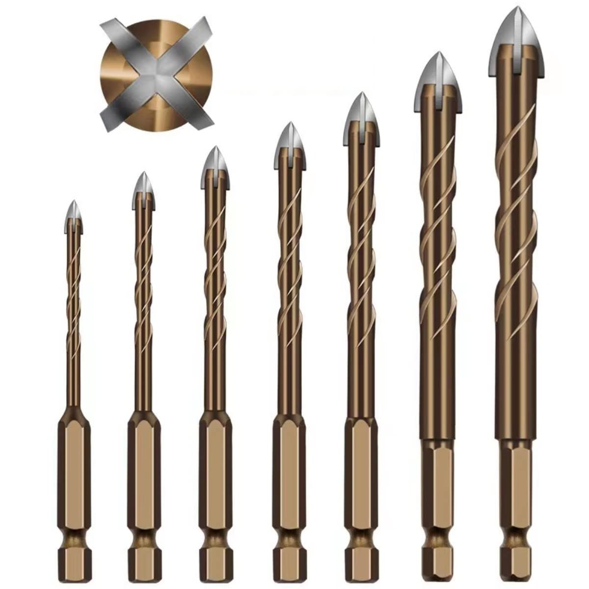 HOUSON 7 Pcs Tile Drill Set, Glass Drill Bit Set, 3/4/5/6/8/10/12 mm, Carbide, Ceramic, Tile, Stone, Wood, Plastic, Concrete Drill Bit Set