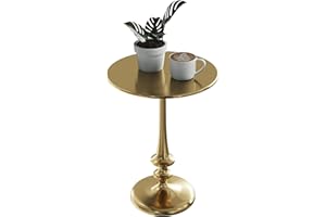 Lavish Home Side Table - Iron Pedestal Table with Antique Gold Finish for Couch, Loveseat, Entryway, or Bed - Vintage Living Room Furniture
