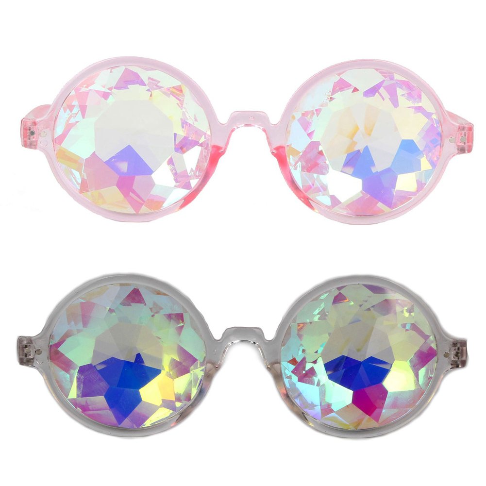 FLORATA Kaleidoscope Steampunk Goggles Multicolor Lens Glasses- Rainbow Rave Prism Diffraction