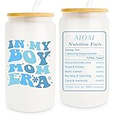 Pfkfo In My Boy Mom Era Gifts, Boy Mom Gifts, Pregnant Mom Gifts, 16oz Coffee Glass Cups, Birthday Drinking Cup for Mom Christmas Mothers Day, Gifts for New Mom Expecting Mom Boy Mama