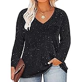 CARCOS Plus Size Tops for Curvy Women Long Sleeve Fall Shirts Glitter Pullover Raglan Tunics Casual XL-5XL