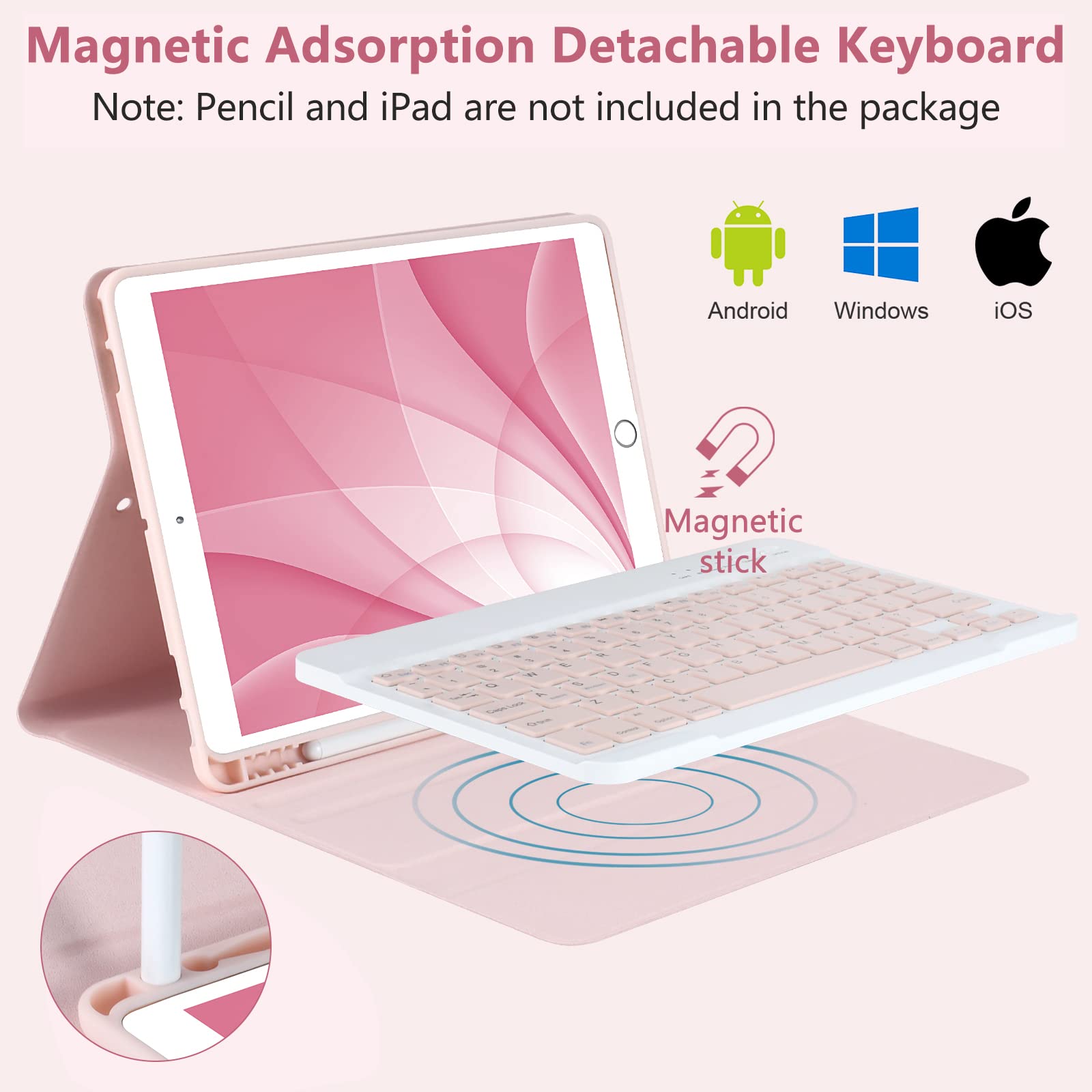 MMK iPad 9th Generation Case with Keyboard, for iPad 8th Generation Case with Keyboard (Wireless Detachable & Pencil Holder), iPad 10.2