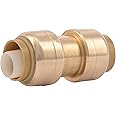 SharkBite 1/2 Inch Coupling, Push to Connect Brass Plumbing Fitting, PEX Pipe, Copper, CPVC, PE-RT, HDPE, U008LFA