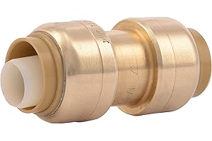 SharkBite 1/2 Inch Coupling, Push to Connect Brass Plumbing Fitting, PEX Pipe, Copper, CPVC, PE-RT, HDPE, U008LFA