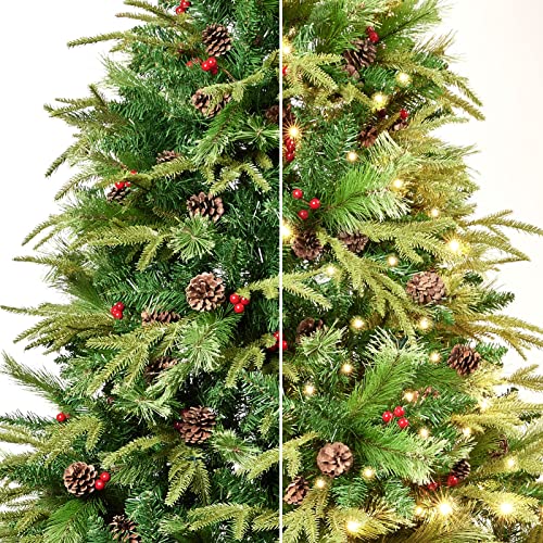 WBHome 7.5FT Prelit Premium Spruce Hinged Artificial Christmas Tree