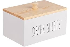 zoocatia Laundry Room Decor Dryer Sheet Container Wood Detergent Dispenser Holder Organization and Storage Box with Lid for Dryer Balls, Laundry Pods, White