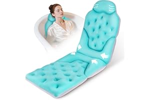 Atsuwell Bathtub Pillow for Full Body Bath Pillow, Thick Bath Cushion for Tub with Foam Beads & Secure Suction Cups, Luxury Pressure Relief for Neck, Waist, Hip Support, Spa Accessories, 51" x 16"