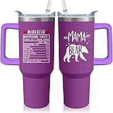 40oz Mama Bear Tumbler with Handle and Straw, Best Mommy Insulated Stainless Steel Cup, Travel Coffee Mug Water Bottle, Mothers Day Birthday Gifts for Mom from Daughter