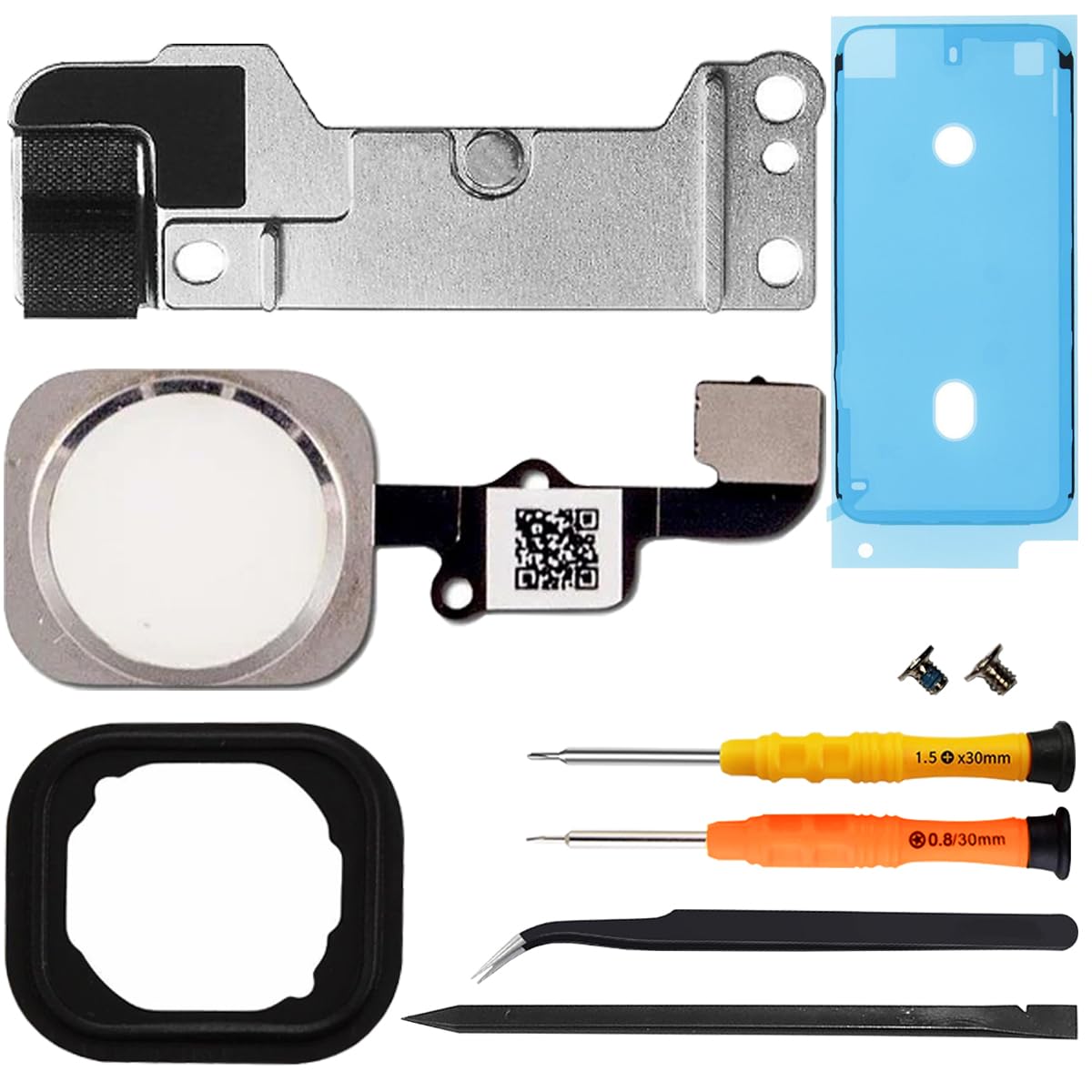 ZHUROUPU Replacement Home Button for iPhone 6S/6S Plus, Fingerprint Touch ID Flex Cable Connector Accessory for A1700 A1633 A1634 A1699 A1687 A1690 with Rubber Gasket Part with Repair Tools (Silver)