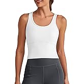 G4Free BareFeel Built in Bra Workout Tank Tops Removable Padded Longline Sports Bras Waist Length Athletic Tanks