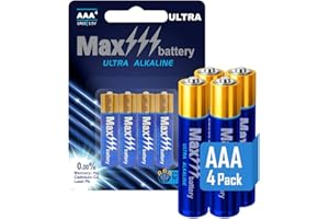 Max 4 Pack Alkaline Batteries AAA 10-Year Shelf Life