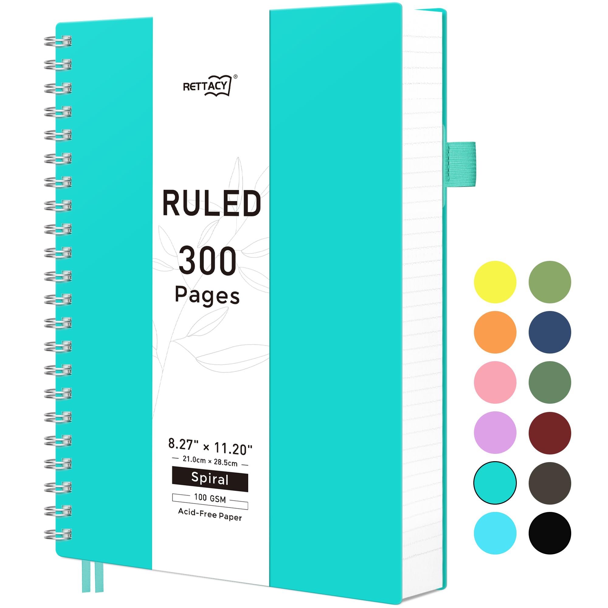 RETTACY A4 Notebook,Wirebound Colorful Spiral Notebooks 150 sheets/300 pages for Writing,100gsm College-Ruled Paper, PVC Hardcover, for Women Men Work Office School,21.5 x 27.9cm - Turquoise
