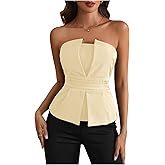 winkbay Women's Ruched Strapless Tube Top Elegant Asymmetrical Fitted Party Tops