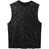 RoseSeek Men's Rhinestone Glitter Tank Top Crew Neck Sleeveless Tops Casual Party Clubwear