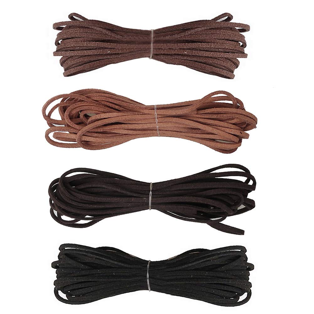 nuoshen 21.9 Yards Leather Cord, 4 Colors Suede Leather Necklace Cord Lace, 5m/each, 3mm Wide, DIY