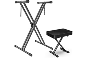 GLEAM Keyboard Stand and Bench Set, Double X Style Keyboard Stand Height from 48cm to 96cm, Heavy Density Foam Padded Bench H