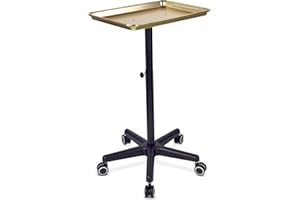 RYJAUNE Professional Salon Tray, Height Adjustable Tattoo Rolling Tray Cart, Service Tray with Stable 5-Star Swivel Base(Golden)…