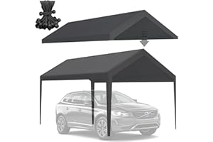 GREZONE 10x20 Carport Canopy Replacement Cover, 220g Heavy Duty Car Canopy Garage Tent Top Cover with Fabric Leg Pole Skirts and Ball Bungees (Frame is not Included) (Grey)