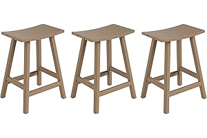 Costaelm All-Weather Bar Stools Set of 3, 24" Height Outdoor Bar Stools, Adirondack Poly Patio Bar Stool for Patio, Deck, Kitchen Counter and Garden, Weathered Wood