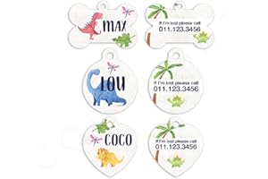 M&J Personlaized Animal Cute Lost Pet Cat Dog ID Tag Collar Charm Custom Name Tag (Bone, Dinosaur)