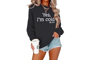 ALAPUSA Yes I'm Cold Womens Funny Sweatshirt Casual Letter Printed Graphic Crewneck Pullover Raglan Sleeve Tops