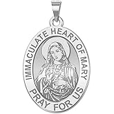PicturesOnGold.com Immaculate Heart of Mary Oval Religious Medal - 1/2 X 2/3 Inch Size of Dime, Sterling Silver