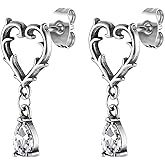 HZMAN Love Heart Earring for Women Stainless Steel Lightweight Gothic Cubic Zirconia Dangle Earring Jewelry Gift