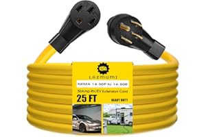 LAZMUMI 50 Amp RV/EV Extension Cord, 4 Prong NEMA 14-50P to 14-50R 50F/50M Cable Suit for RV Trailer Campers, Tesla Model 3-S-X-Y, Heavy Duty STW with Cord Organizer, ETL Listed (25 FT)