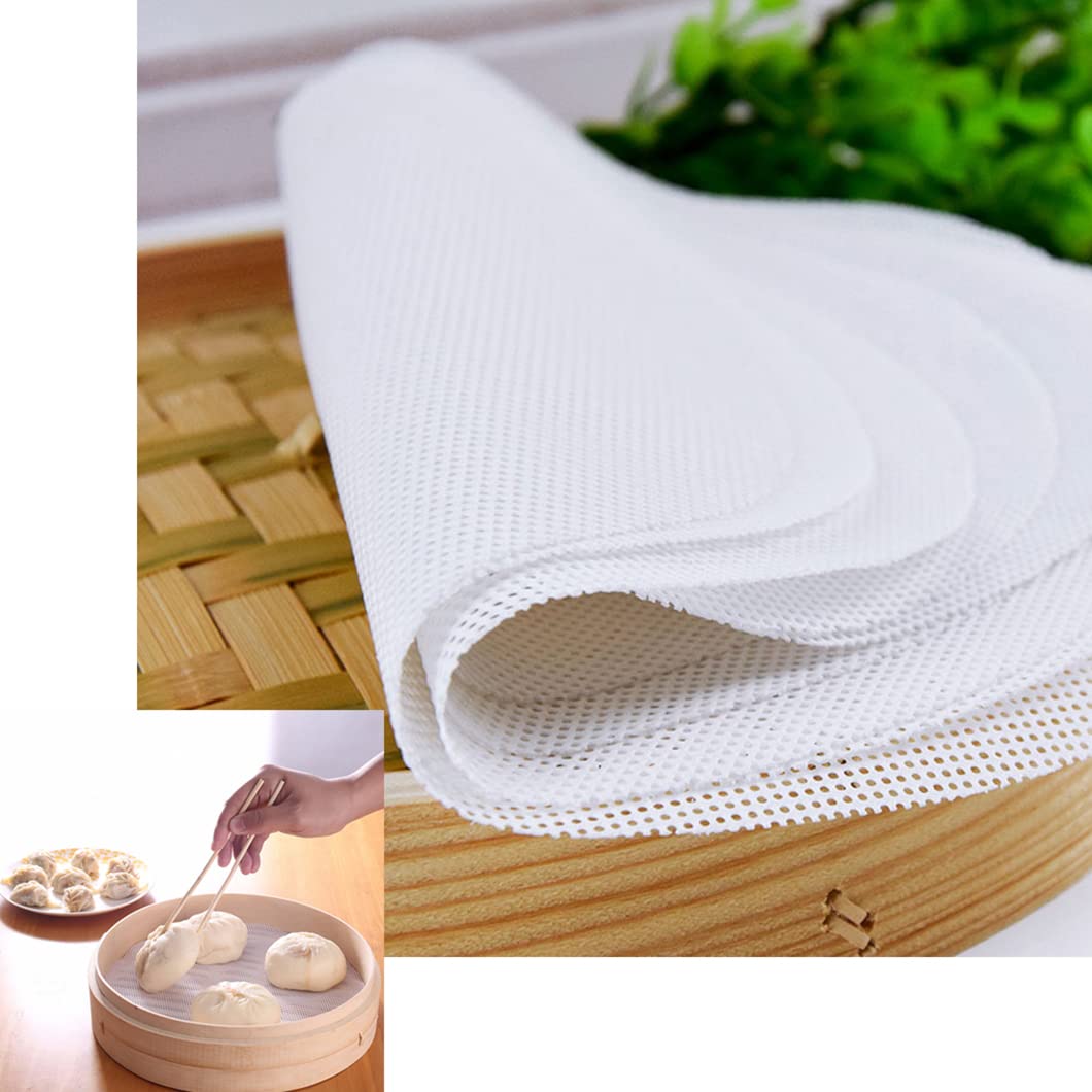 Rolin Roly 5Pcs Bamboo Steamer Liners Silicone Steamer Mat Round Reusable Steamer Liner Dumpling Mesh Non-Stick Steamed for Baking Paper Circles Pastry Dim Sum 30cm