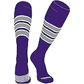 PEAR SOX Striped OTC Baseball, Softball, Football Socks (C) Purple, White, Silver