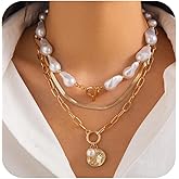 Pearl Necklace for Women Layered Gold Necklaces Gold T Bar Necklace Chunky Chain Necklace Gold Beaded Necklace Gold Jewelry Gift Women