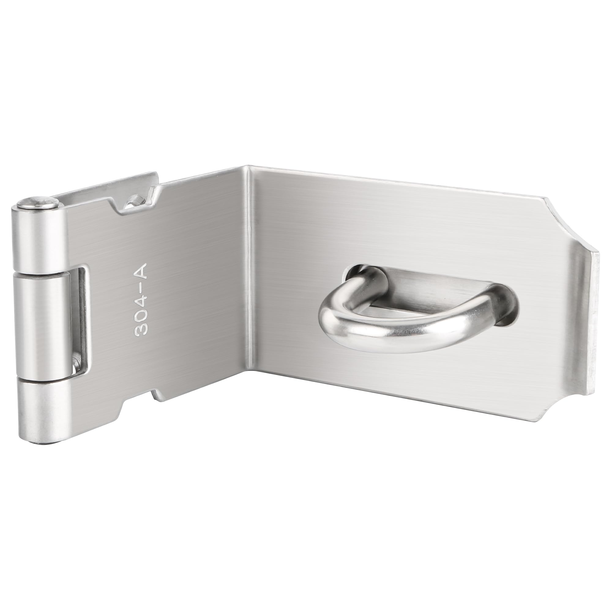 SAYAYO 90 Degree Hasp and Staple SUS304 Stainless Steel 5 Inches Right Angle Padlock Hasp Door Lock Gate Latch for Sheds, Windows, Cabinets, Brushed Silver