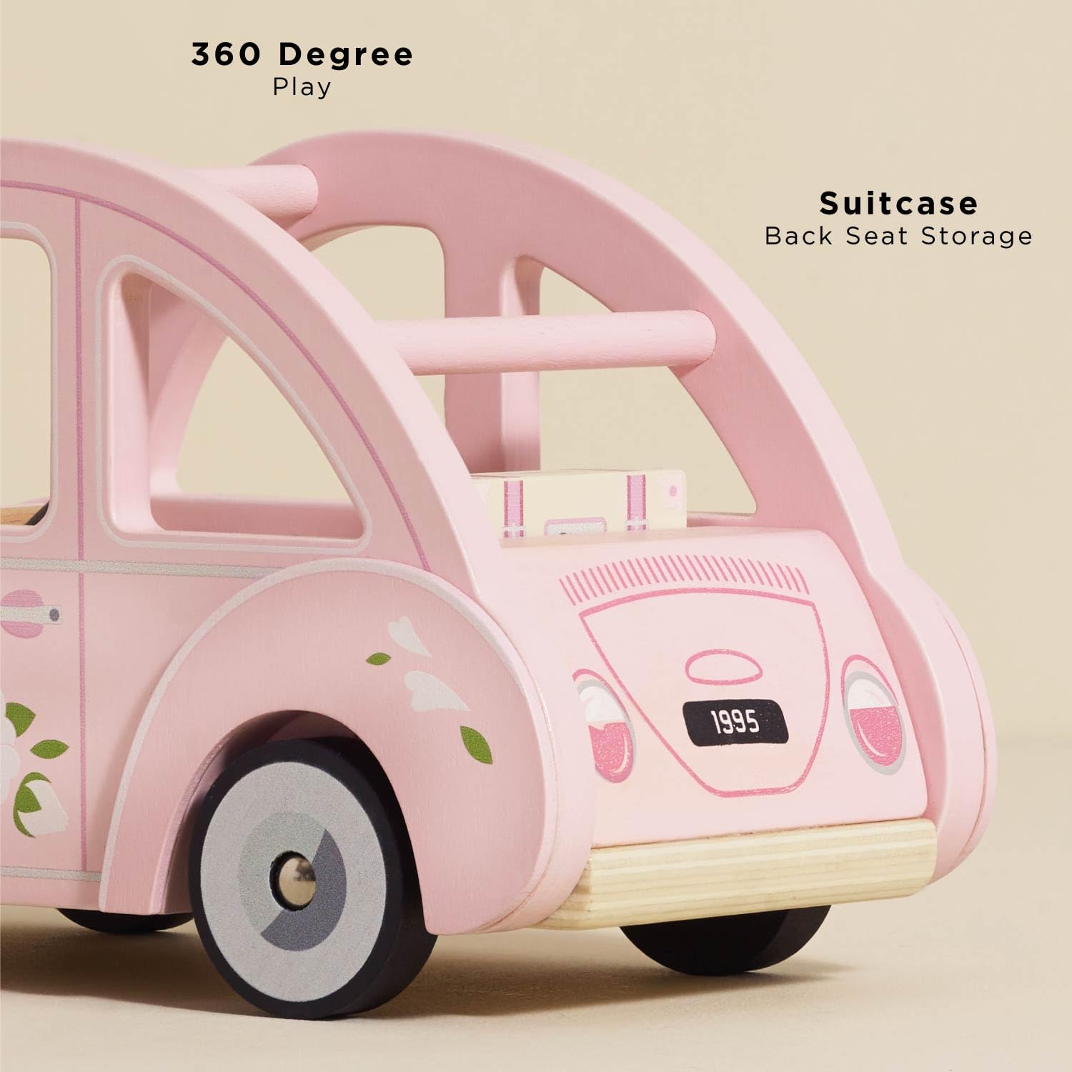 Le Toy Van - Wooden Daisylane Sophie's Car Accessories Play Set for Dolls Houses - Wooden Car Toy with Luggage Accessory - Dollhouse Accessories - Suitable for Ages 2+,Bright Pink, Medium