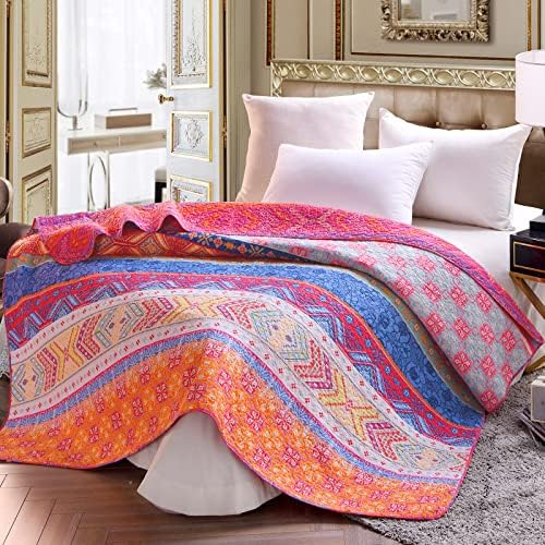 Exclusivo Mezcla Cotton Boho Quilted Throw Blanket for Couch Sofa