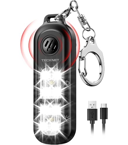 135dB Rechargeable Personal Safety Alarm – With Ultra-Bright Flashlight, Strobe, Non-Slip Grip, Keychain Hook, Pink, For Women, Students, Runners