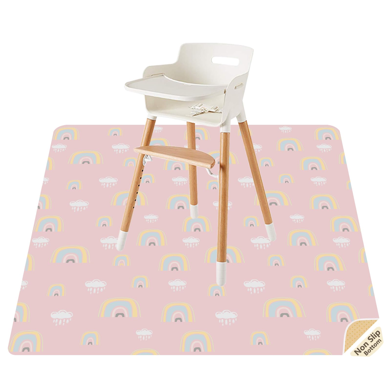 Photo 1 of Splat Mat for Under High Chair/Arts/Crafts by CLCROBD, 51" Baby Anti-Slip Food Splash and Spill Mat for Eating Mess, Waterproof Floor Protector and Table Cloth (Rainbow Pink)