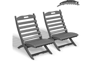 GREENVINES Folding-Xavier-Chairs Set of 2 | Wave | Portable Adirondack-Chair | HDPE Plastic | All Weather Fire-Pit Chair | Gray | for Beach Outdoor Deck Poolside Garden Patio Porch Fishing