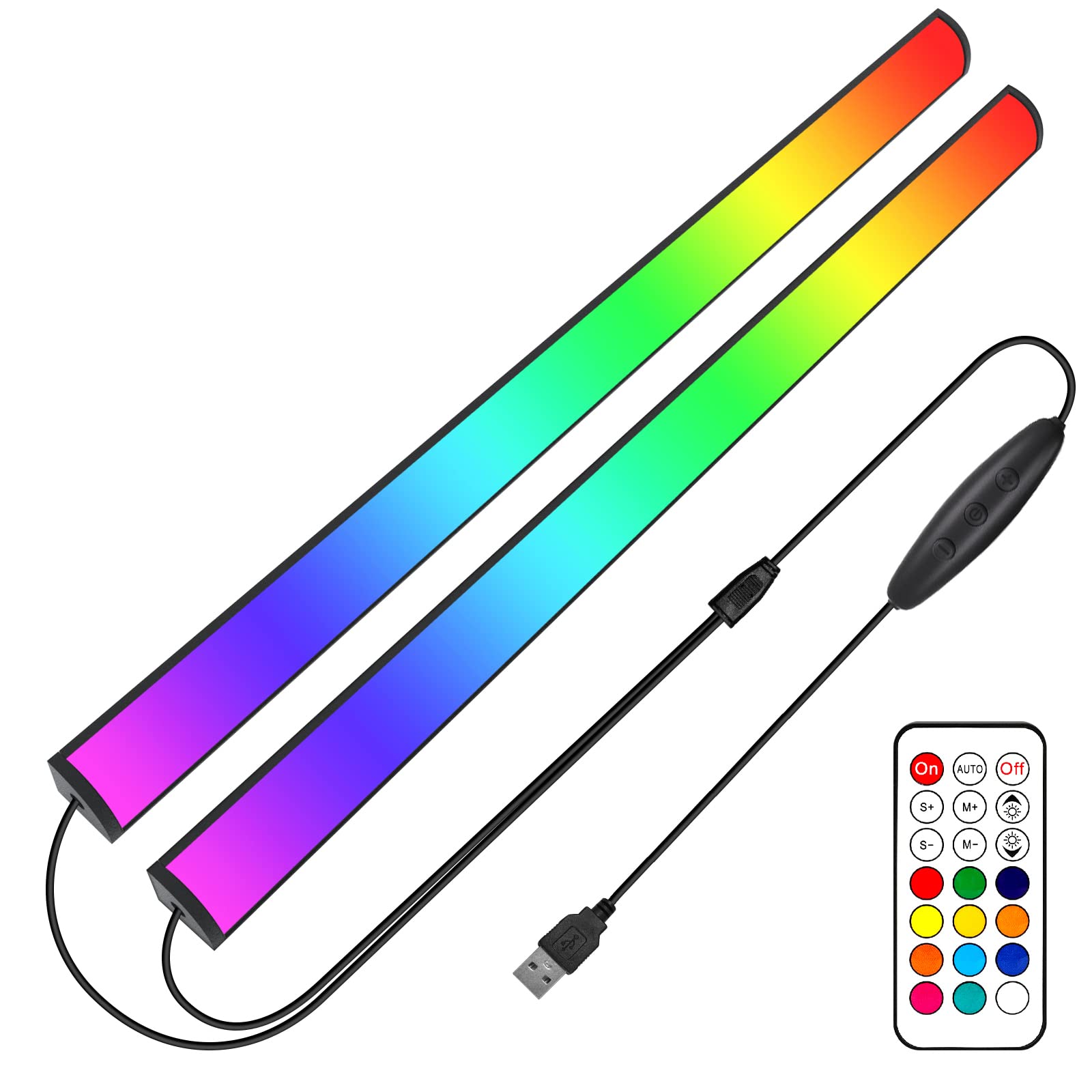 Ferswe 2Pcs RGB Gaming Lights, Dreamcolor RGB Light Bar with Remote Control,Dimmable and Speed Adjustable, Color Changing Ambient Light for PC Backing Lighting and Desk Gaming